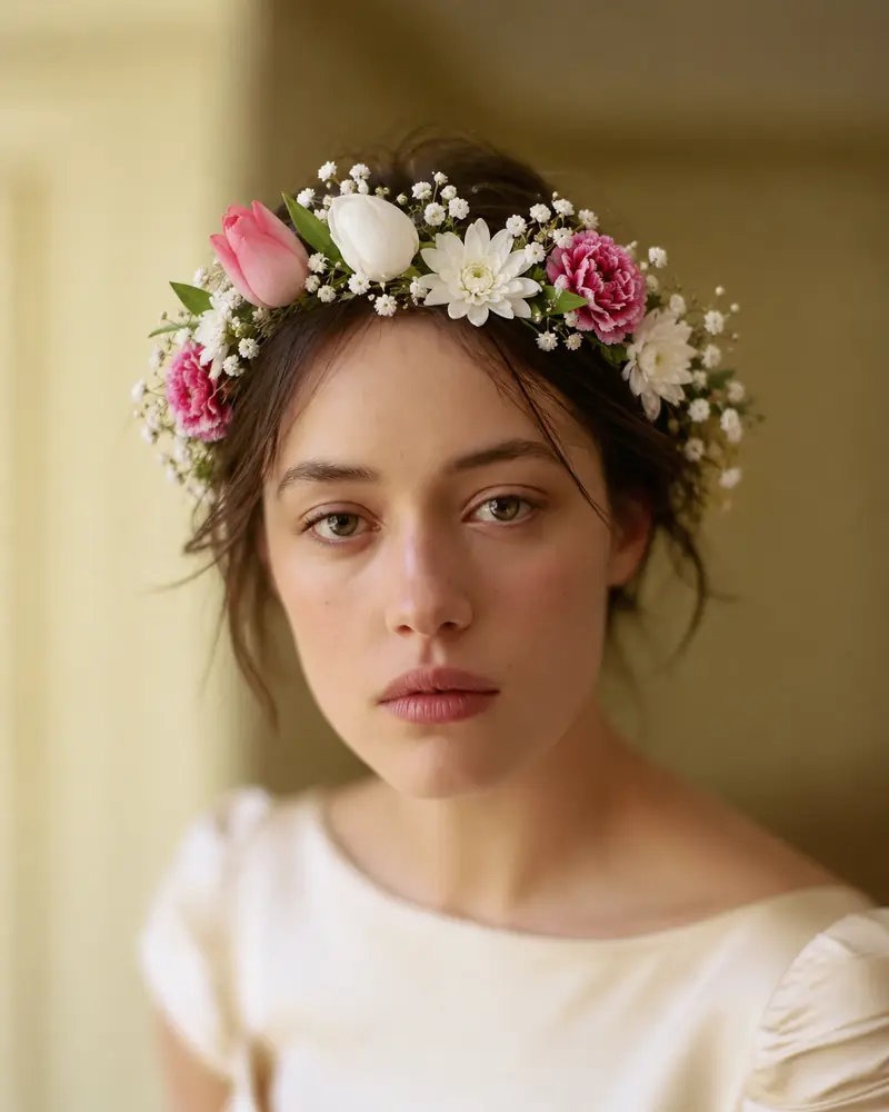 Example with sample flowers: flower crown, in the Crown portrait room