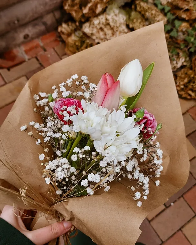 The phone photo: sample phone photo of a wrapped bouquet
